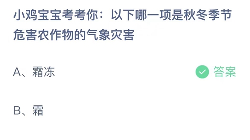 蚂蚁庄园:小鸡宝宝考考你:以下哪一项是秋冬季节危害农作物的气象灾害?